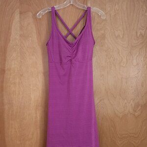 Adorable strappy purple striped Prana summer dress with built-in bra
